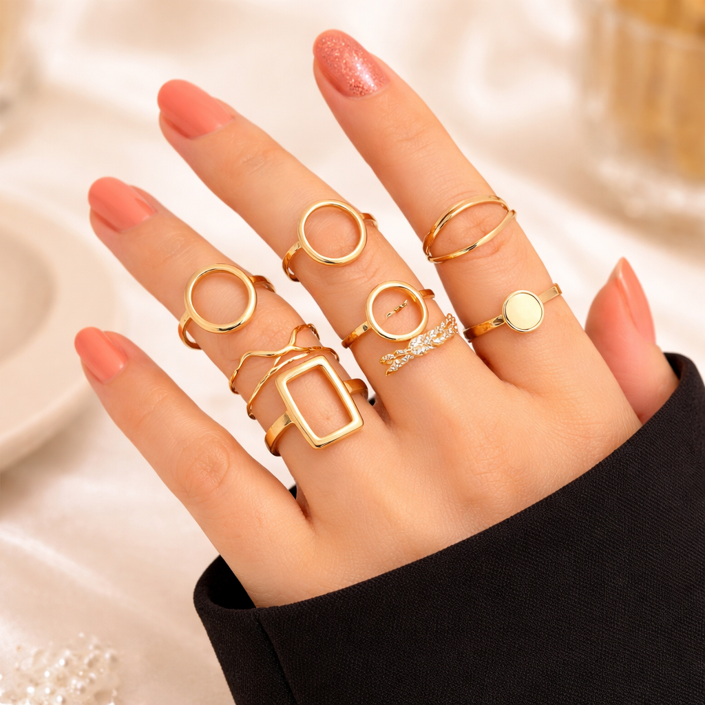 Set mit 11 Retro-Ringen aus Weissgold