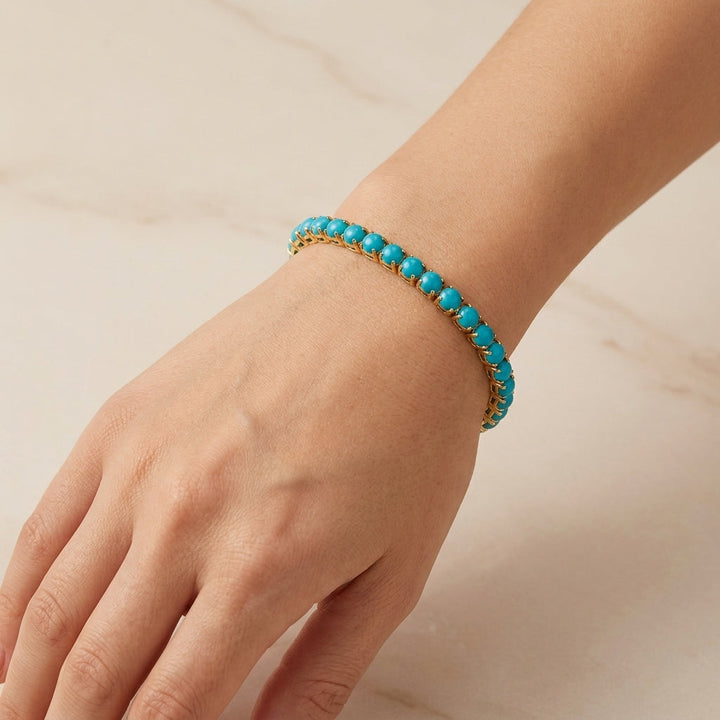 Türkises Rundes Tennisarmband | Gold