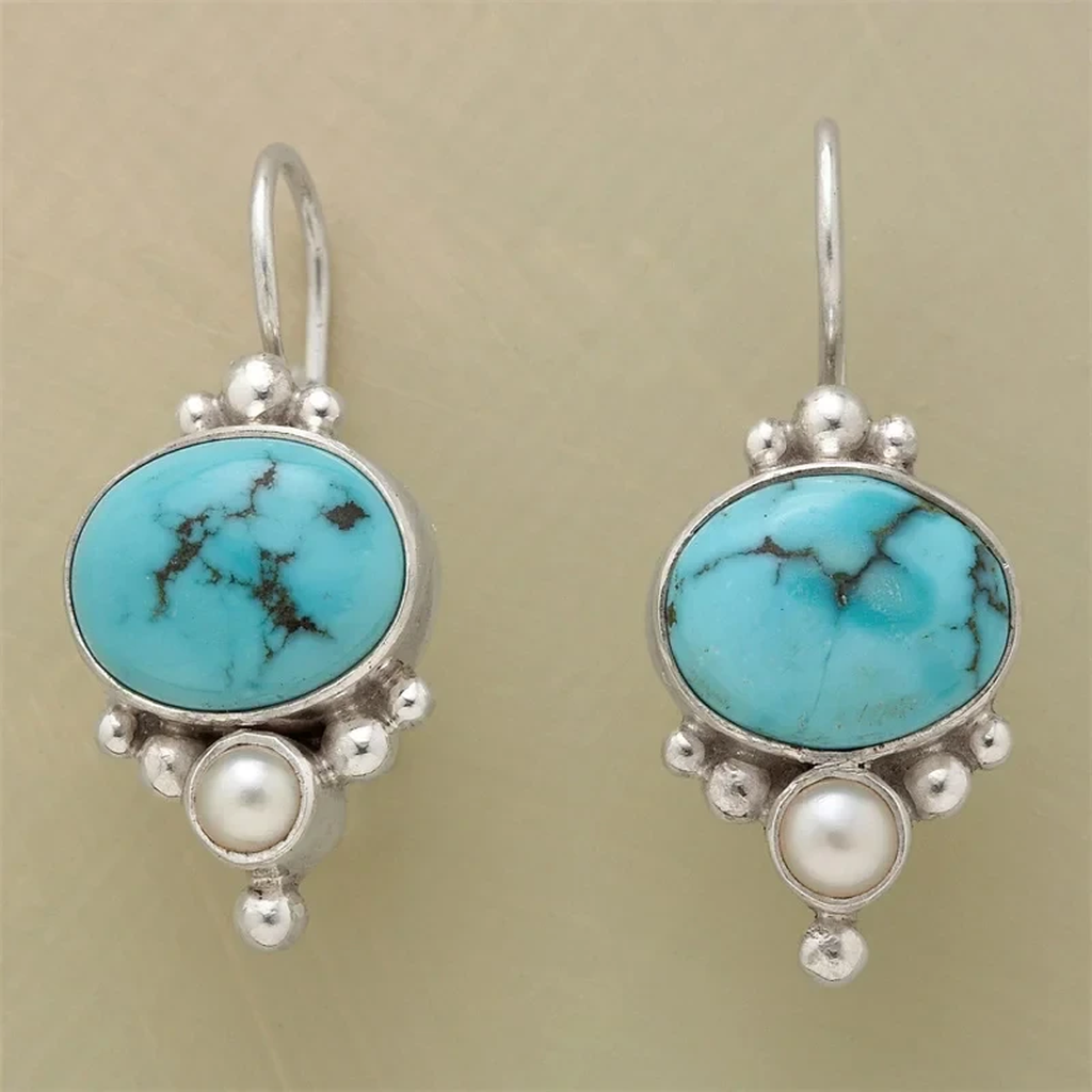 Vintage-Ohrringe mit blauen Steinen und Margeriten