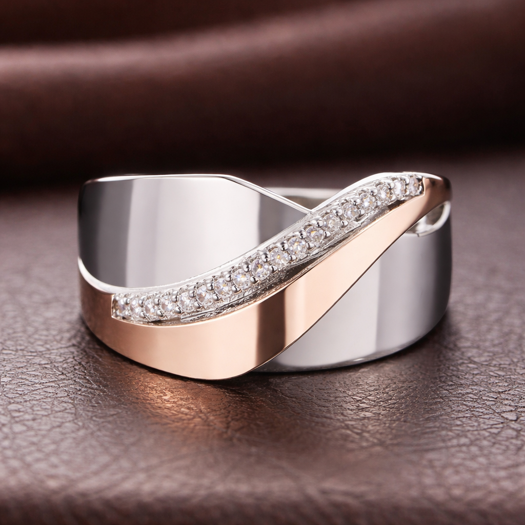 Vintage-Ring aus Roségold und Weissgold mit Brillanten