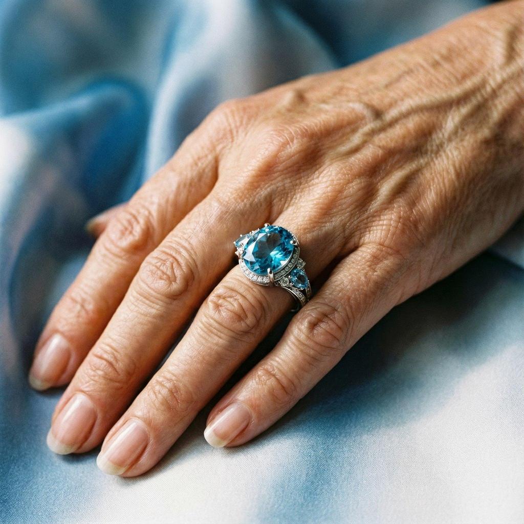 Vintage-Ring aus Weissgold mit blauem Kristall