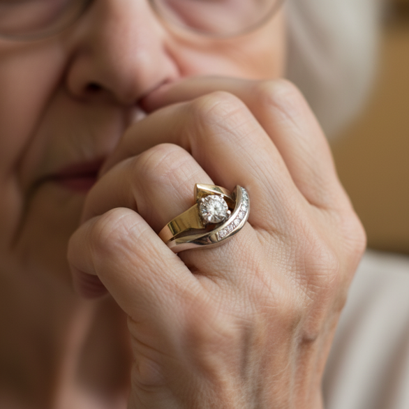 Vintage Unregelmäßiger Ring in Gold und Silber mit Zirkonia