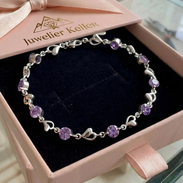 Violettes Herz Halskette | Weissgold