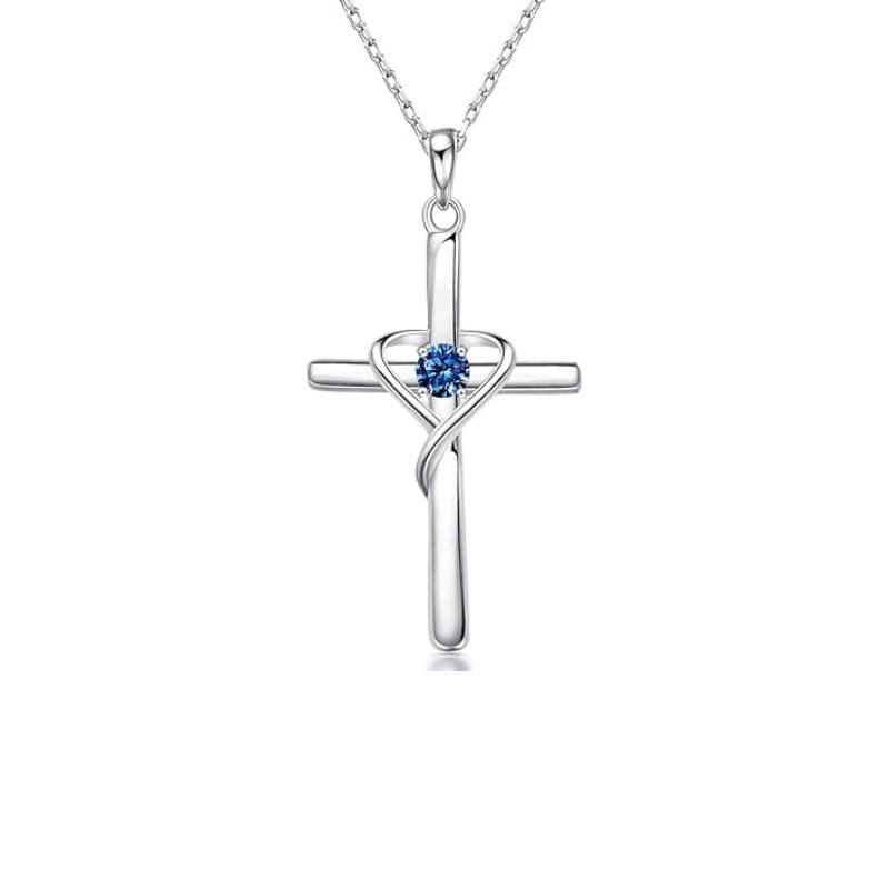 Saphir Kreuz Halskette | Weissgold