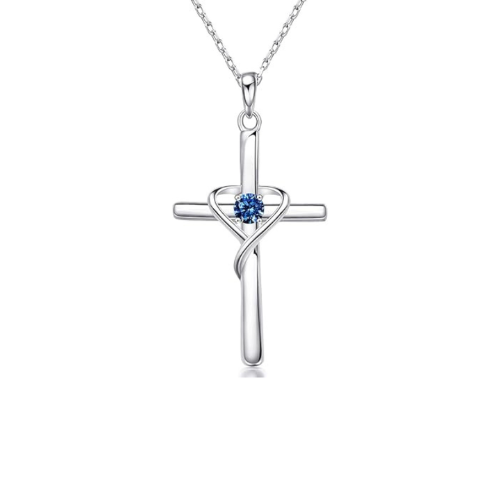 Saphir Kreuz Halskette | Weissgold