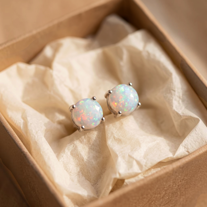 Ohrstecker in Weissgold mit weissem Opal