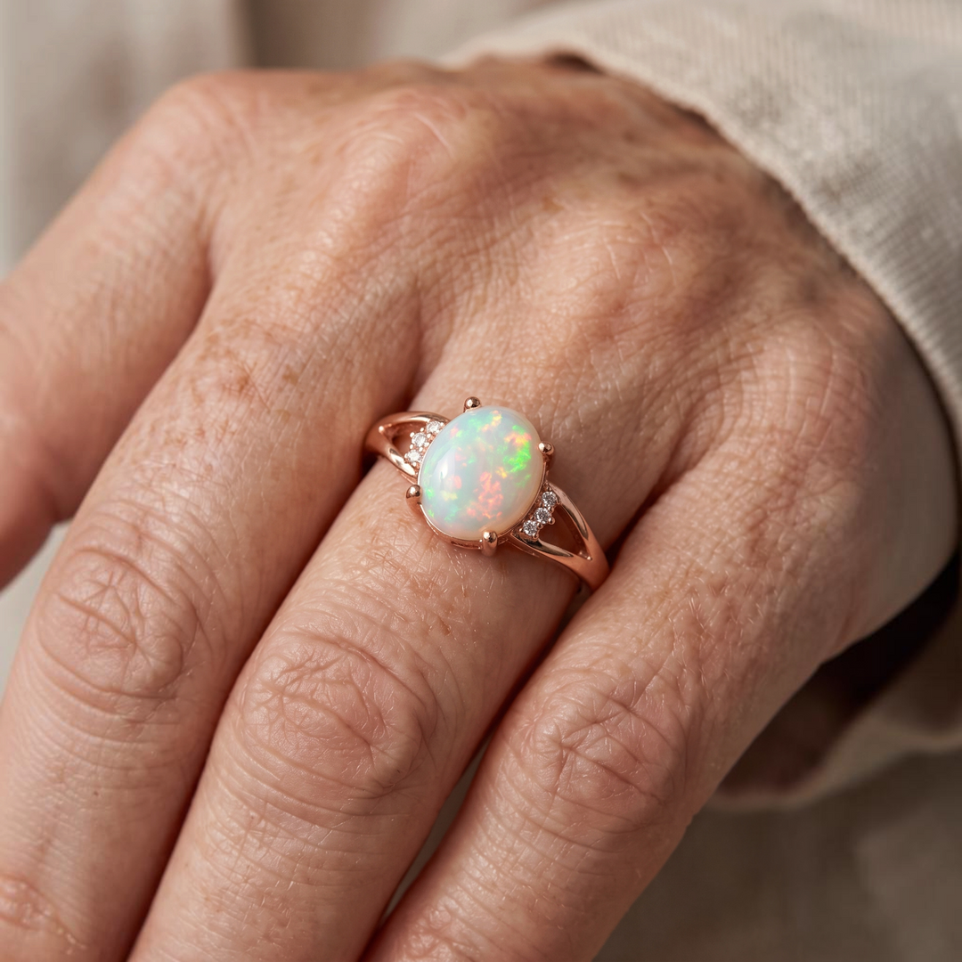 Roségoldring mit weissem Opal