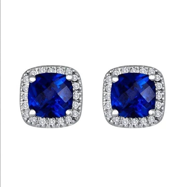 Saphir Quadrat Steckerohrringe | Weissgold